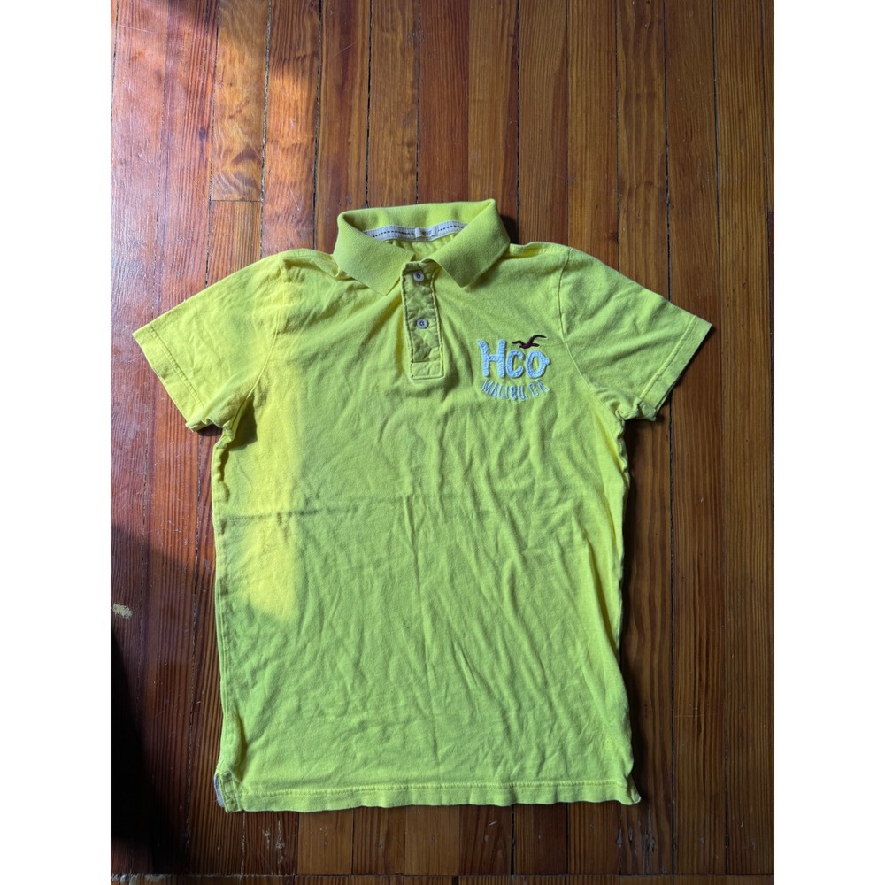 Hollister Mens Yellow Malibu CA Embroidered Short Sleeve Polo Shirt Large L